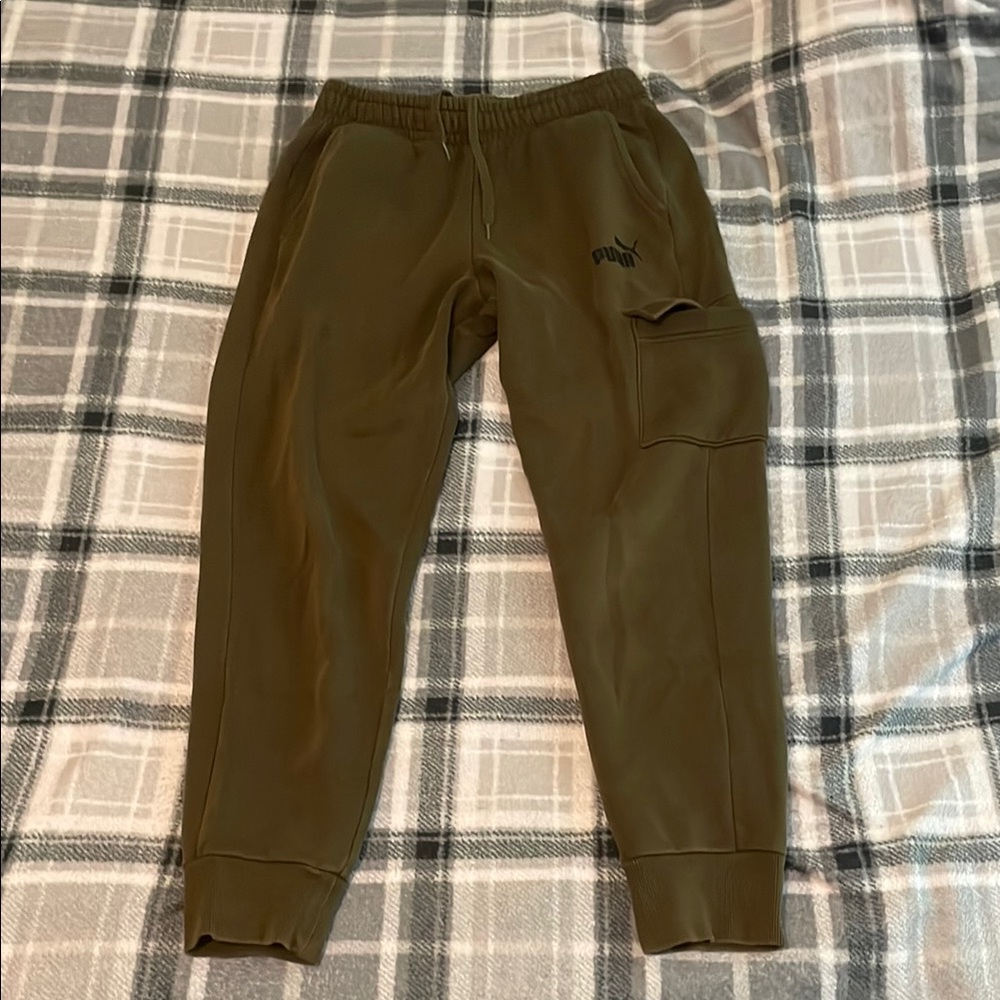 Puma Green Sweatpants Tapered Elastic Cuffs
